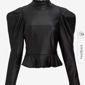 Express Black Satin Puff Sleeve Top